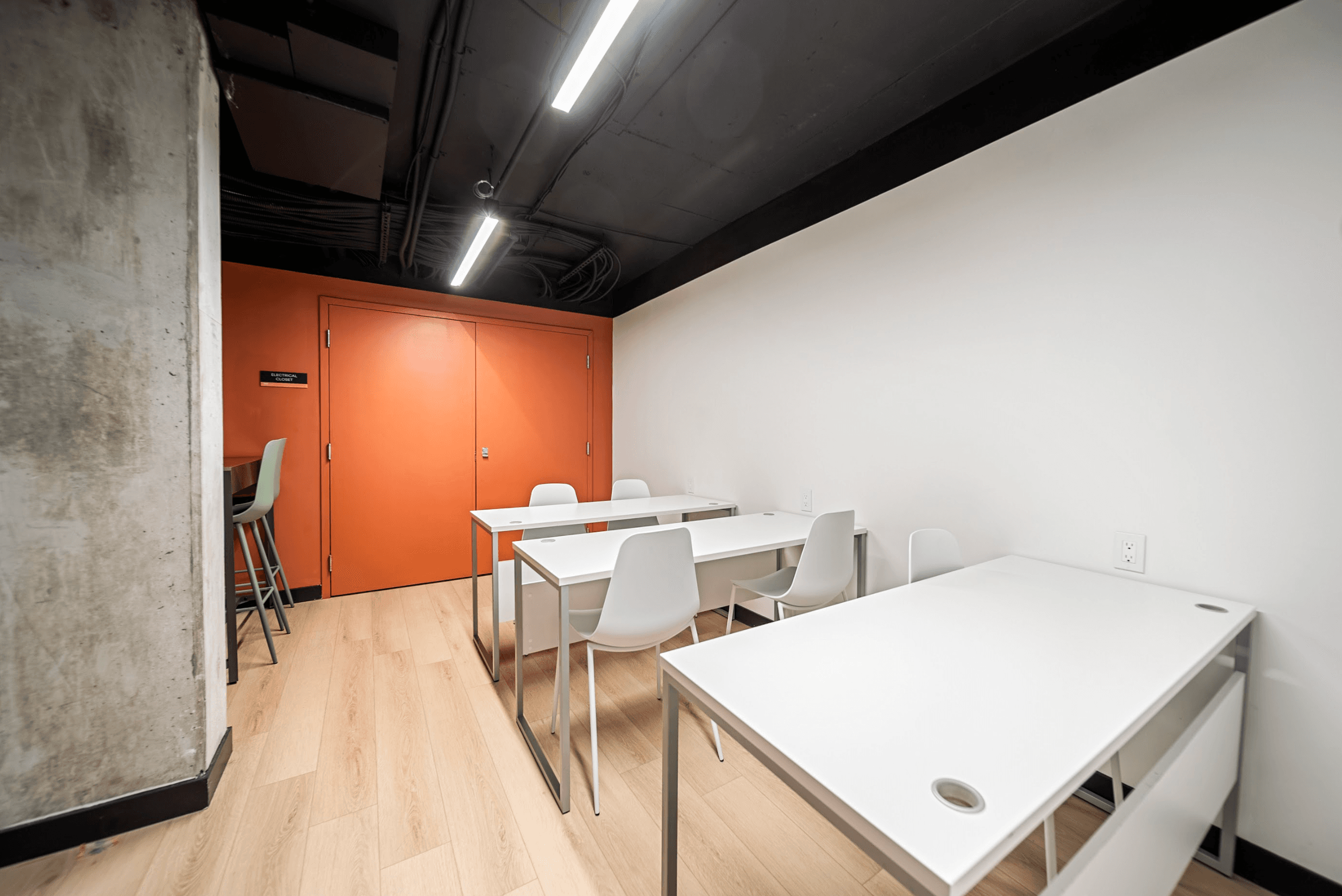 Original interior common area with orange door